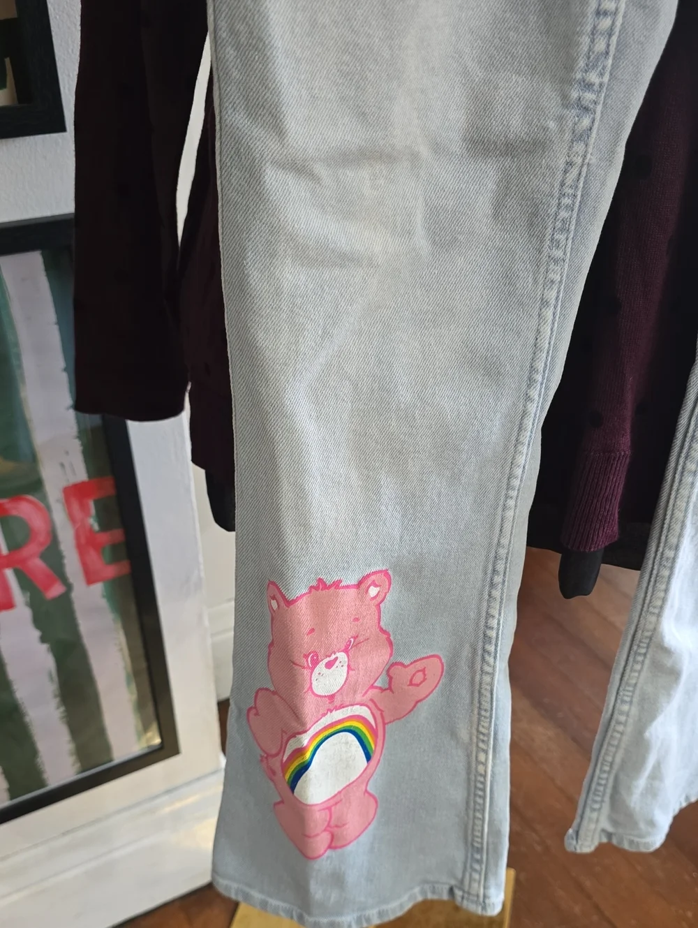 Justice Light Blue Denim Jeans with Pink Trim & Care Bears Tag